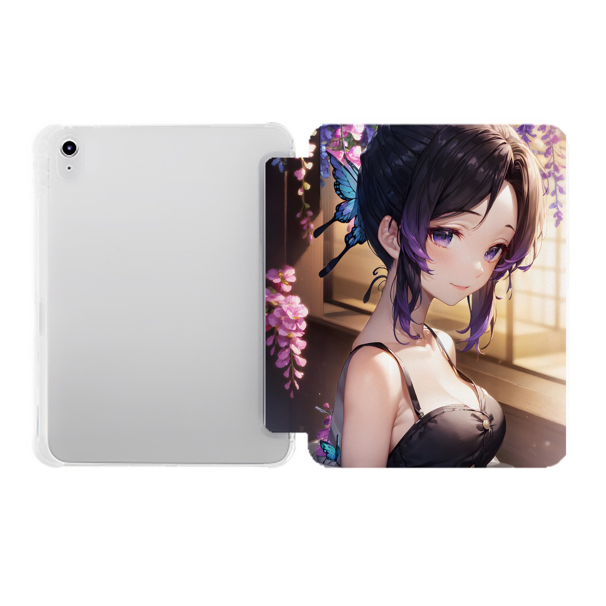 （画像用） 鬼滅の刃（きめつのやいば）蟲柱-胡蝶 しのぶ／こちょう しのぶ Kochou Shinobu IPad ケース ペン収納付き 三つ折りスタンド PUレザー×シリコン 対応機種9.5/10.5/10.9インチ